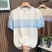 Men's Clothing Gradient Stripes Contrast Color Round Neck Knitted Short Sleeved T Shirt Summer High End Business Casual Top_viptrois.com