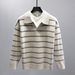 Retro Color-Block Polo Knit Sweater – Contrast Stripe Mock Layering For Men (S-XXL, 90s Hong Kong Revival)_viptrois.com
