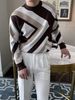 Men's Geometric Color Block Pullover Sweater – Trendy Winter Knit With Unique Pattern (Black/Brown, M-3XL)_viptrois.com