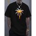 1pc Camiseta Algodón Casual Verano Hombres Con Estampado Cocotero Al Atardecer, Cuello Redondo, Manga Corta, Ligera_viptrois.com