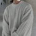 Vintage Cable Knit Sweater, Oversized Unisex Crewneck Long Sleeve Pullover, Casual Loose Fit For Men & Women_viptrois.com