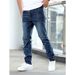 Men's Slim Fit Distressed Cat Whiskering Casual Pants Style Trendy Brand Version Washed Denim_viptrois.com