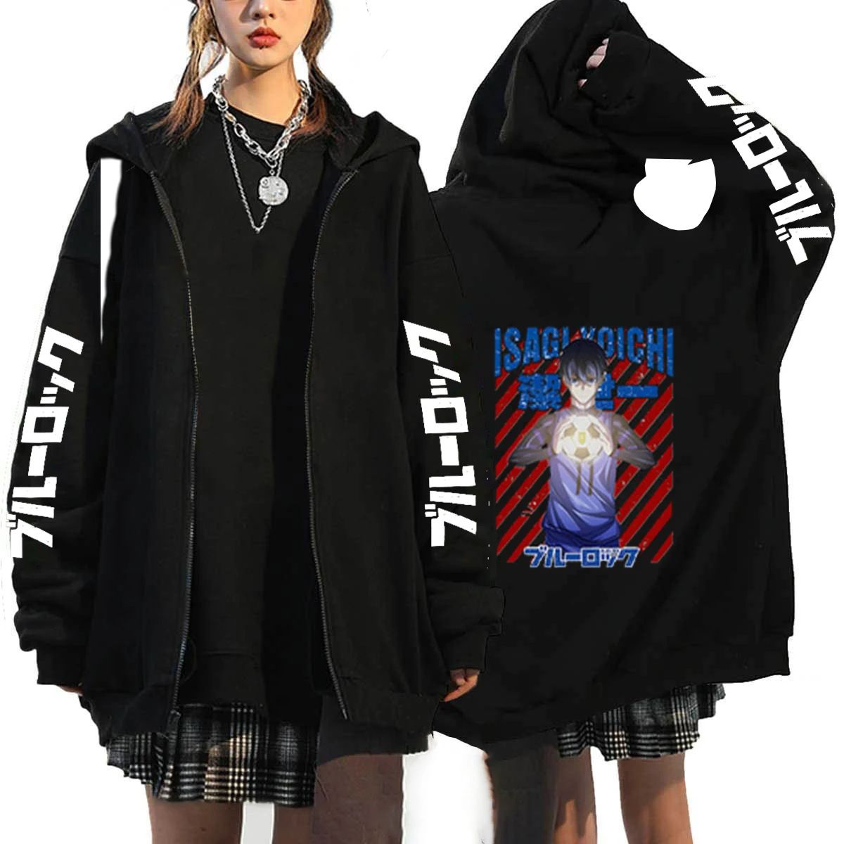Prison Surrounding Sweatshirt Anime LOCKBLUE Pocket Hoodie Zipper Blue Print Original_viptrois.com