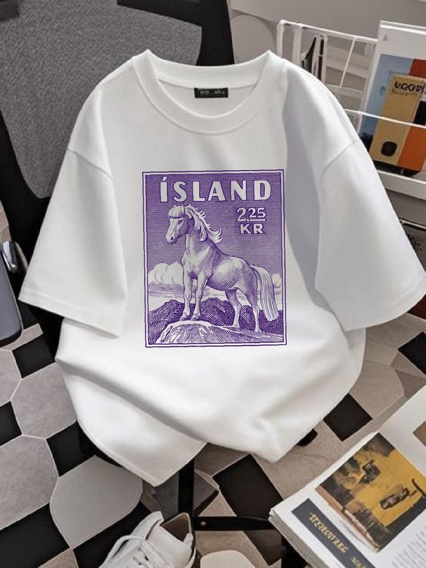 Vintage 1958 Icelandic Horse Postage Stamp T Shirt Versatile Slightly Breathable Comfortable Homme Stretched Graphic Summer Casual_viptrois.com