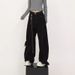 Men's High Street Deconstructed Jeans - Wide-Leg Cargo Pants With Asymmetrical Hem (Wine Red/Black)_viptrois.com