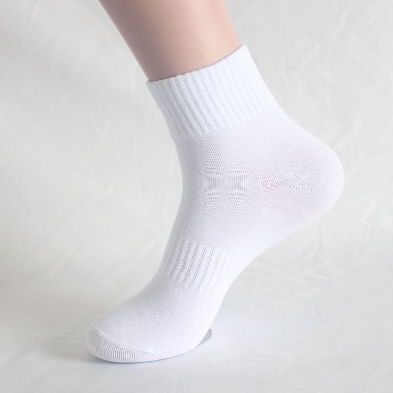 Sports Socks Men's Large Size Basketball Socks Sweat Absorbing Short Cotton Socks Medium Socks Men's Running Non-slip Black and White Solid Color Sock_viptrois.com