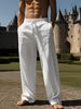 Loose Casual Linen Straight Pants Holiday Leisure Men's Solid Color Versatile Beach Trousers_viptrois.com