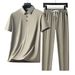 Men's Clothing Middle Aged And Young Lapel Seamless Cool Breathable Short Sleeved T Shirt Trousers Casual Suit_viptrois.com