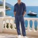 Linen Men's Casual Loose Fitting Two Piece Set Spring Autumn Simple Polo Shirt And Pants_viptrois.com