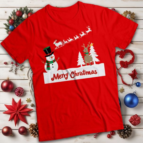 Mens And Womens Merry Christmas Reindeer Snowman Christmas T-Shirt Mens Womens Tees Top Tee #MC_viptrois.com