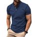 Men's Casual Shirt V Neck Button Business Solid Color Versatile T-Shirt Top With Pocket_viptrois.com