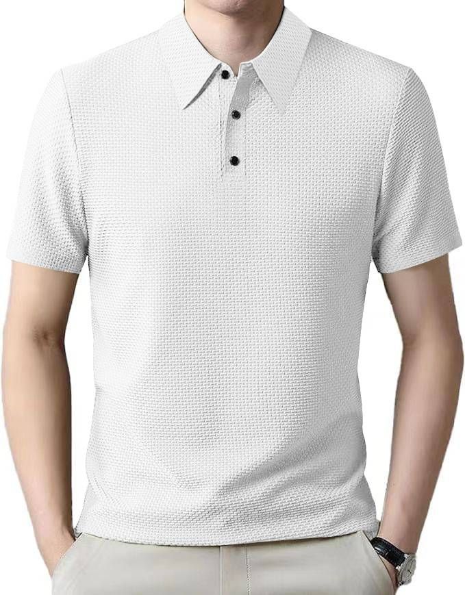 Summer Men's Ice Silk T-shirt, Thin Breathable Lapel Short-sleeved Business Casual Versatile Top_viptrois.com