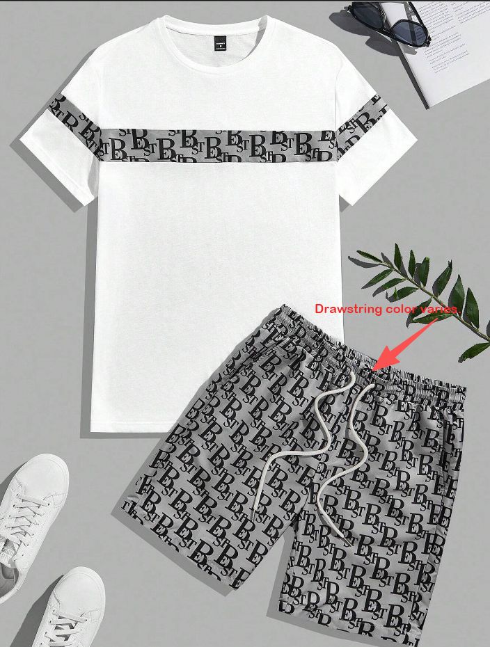 Men's Clothing Men's Summer Trendy T Shirt Short Sleeved Shorts Suit Waffle Sports Casual_viptrois.com