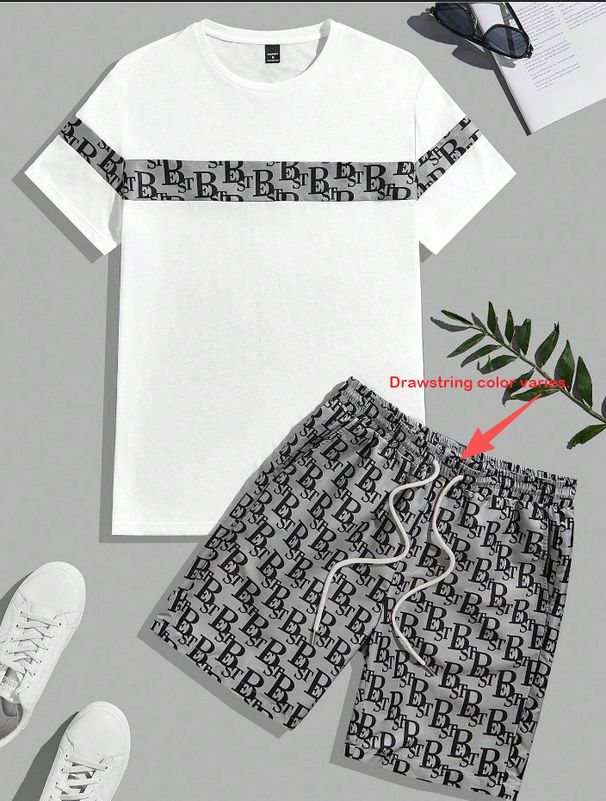 Men's Clothing Men's Summer Trendy T Shirt Short Sleeved Shorts Suit Waffle Sports Casual_viptrois.com