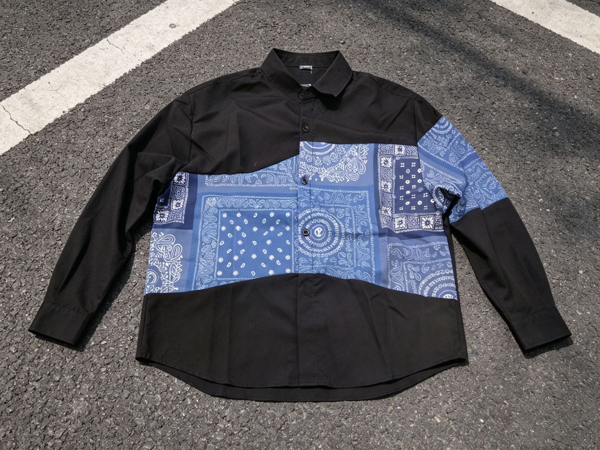 Men's Clothing Spring And Autumn Handsome Casual Splicing Printed Long Sleeve Shirt All Match Fashion Personality Shirt_viptrois.com