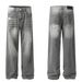 Men's Clothing Retro 2025 Trendy Street Heavy Washed Worn Design Loose Men's And Women's Denim Trousers_viptrois.com