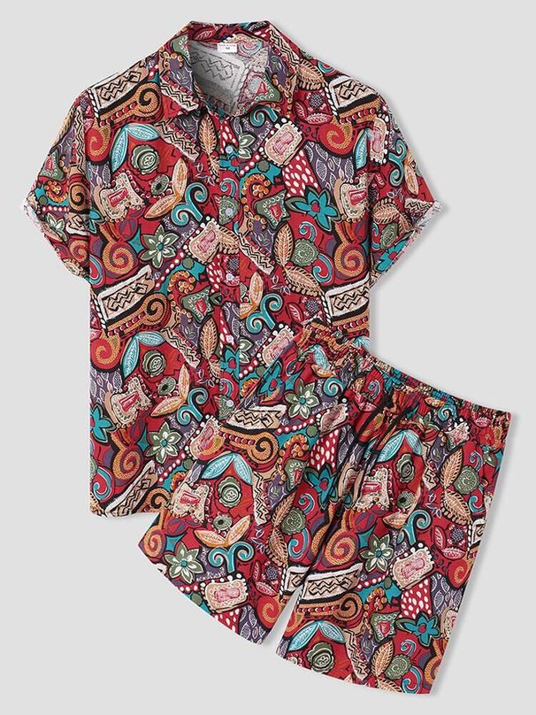 Men's Clothing Trendy Hot Selling Short Sleeved Shirt Suit Retro 3D Printed Flower Shirt_viptrois.com
