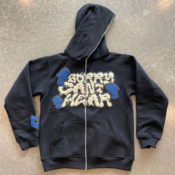 2025 European And American Foreign Trade Y2K Letter Print Cardigan Sweatshirt, Street Fashion Full-face Long Zipper_viptrois.com