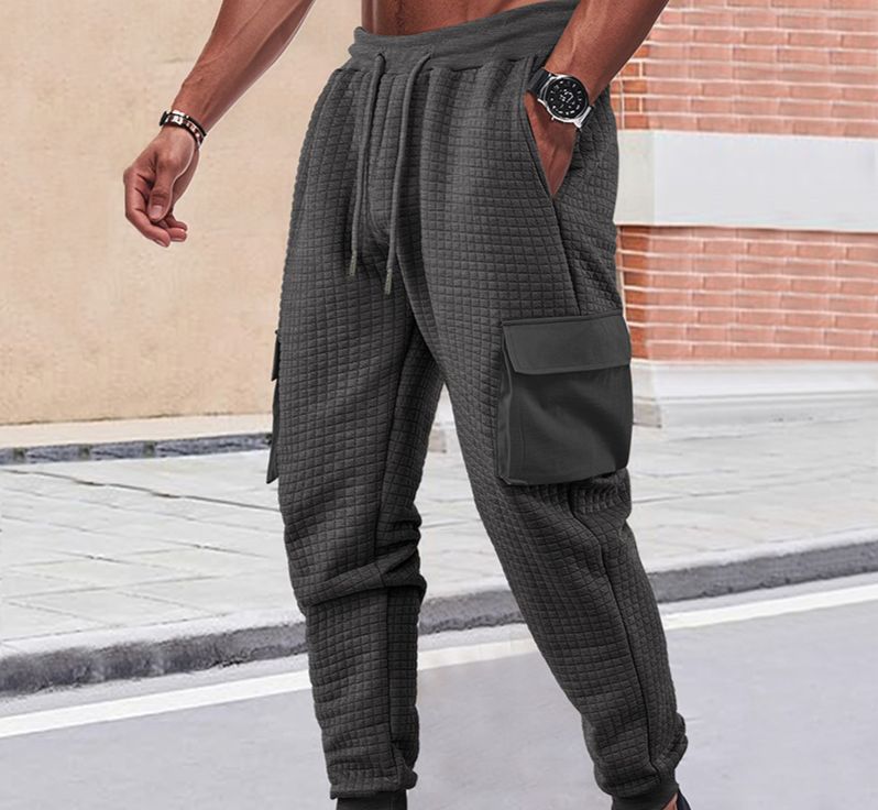 Men's Casual Cargo Pants With Jacquard Check Pattern - Multi-Pocket Workwear Trousers For Spring & Autumn - Loose Fit_viptrois.com