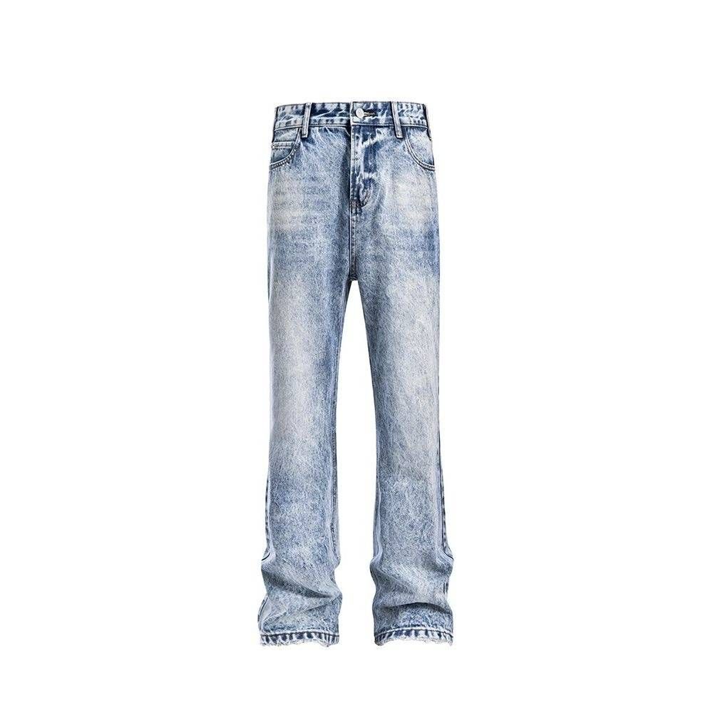 Men's Clothing High-quality Cleanfit Snowflake Pattern Retro Straight Leg Jeans For Men, Autumn Heavy Wash, Ice Blue._viptrois.com