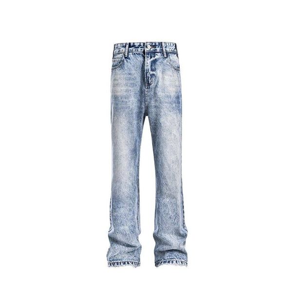 Men's Clothing High-quality Cleanfit Snowflake Pattern Retro Straight Leg Jeans For Men, Autumn Heavy Wash, Ice Blue._viptrois.com