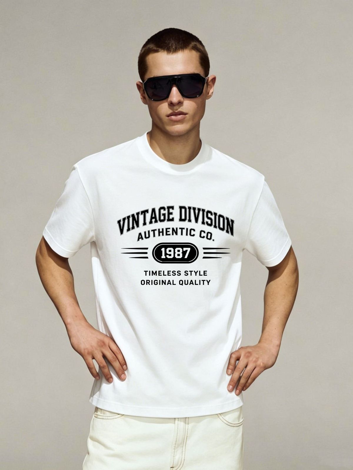 Relaxed Fit Vintage Division 1987 Cotton T-Shirt Men's Everyday Casual Streetwear Tee_viptrois.com