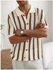 K Hollow Out Vertical Stripe Lapel Sweater, Knitted Sweater, Short Sleeved T-shirt, Men's Polo Shirt, Men's Cardigan_viptrois.com