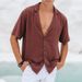 Men's Clothing Spring And Summer New Deep V Design Lapel Shirt Men's Casual Basic Solid Color Tops_viptrois.com