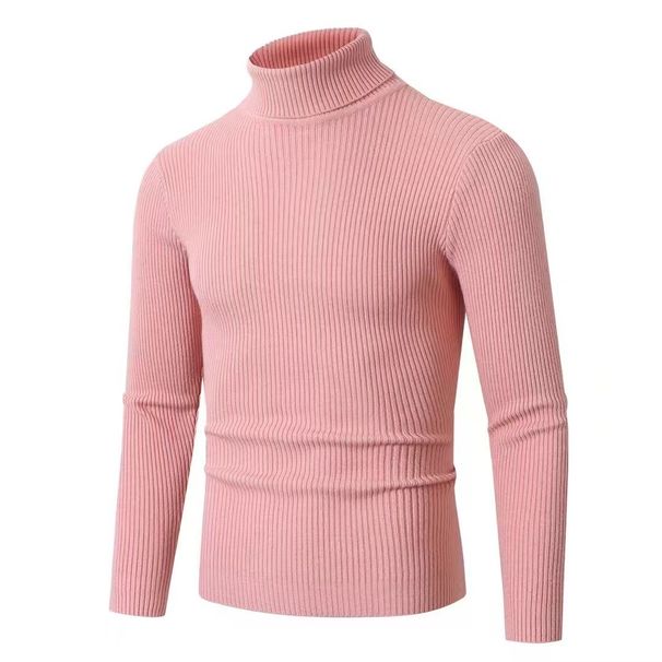 Men's Clothing Solid Color Vertical Pattern Pullover High Neck Sweater Winter Knitwear Solid Color Ribbed Pullover Casual Slim Fit Long Sleeve Tops_viptrois.com