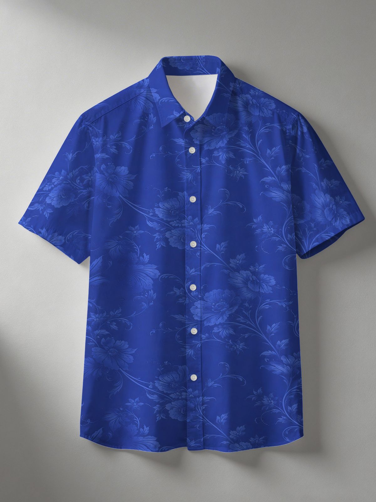 Summer Ice Silk Dark Pattern Printed Short Sleeve For Men, Business Casual Turn-down Collar Non-Iron Thin Shirt In Royal_viptrois.com