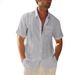 Men's Clothing Summer Long Sleeved Men's Shirts For Teenagers At Home In Solid Color Cotton And Linen Short Sleeved Lapel Shirt Tops_viptrois.com