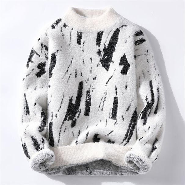 New Product Fashion Knitwear Pullovers Youth/Men Acrylic Half-High Collar Sexualsexual Graffiti Graffiti Jacquard Long Sleeve Casual Thick Sweater_viptrois.com