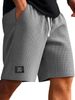 Men's Casual Sports Shorts Summer Waffle Cotton Polyester Middle-Aged And Young Style Black Blue Mid-Waist Drawstring Pants_viptrois.com