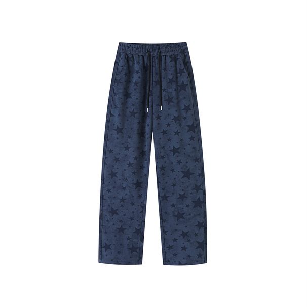 Men's American Style High Street Star Print Wide Leg Sweatpants Loose Fit Casual Spring Autumn Unique Design Couple Trousers Custom Made_viptrois.com