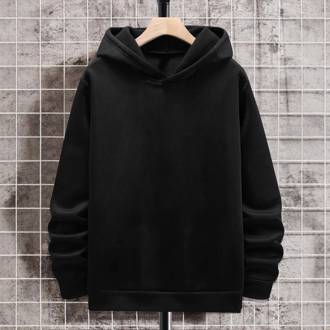 Men's Clothing Black Solid Color Men's Hooded Sweatshirt Long Sleeve Street Simple Casual Shirt New Style Tops All Match_viptrois.com