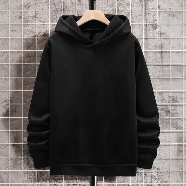 Men's Clothing Black Solid Color Men's Hooded Sweatshirt Long Sleeve Street Simple Casual Shirt New Style Tops All Match_viptrois.com