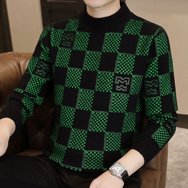 2025 Classic Men's Thick Knitted Shirt Autumn New Collection Round Neck Long Sleeve Heavy Duty Jacquard Men's Bottom Shirt Fashion_viptrois.com
