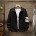 Men's Clothing Contrast Color Long Sleeve Trendy Coat Men's Lapel Casual Men's Four Stripe Coat Cardigan Striped Top Jacket_viptrois.com