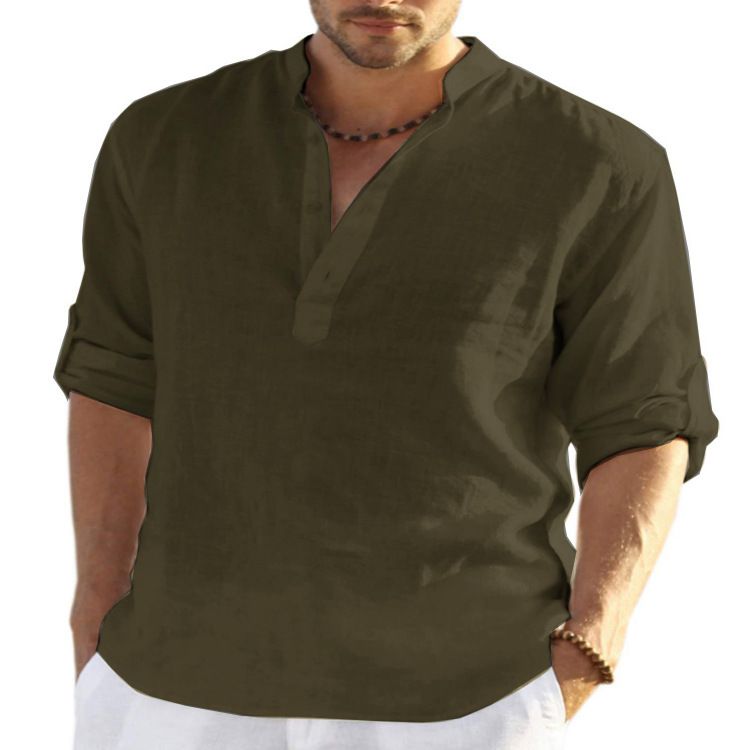 Men's Clothing Men's Linen Long Sleeve T Shirt Loose Sweatshirt Solid Color Long Sleeve Cotton And Linen Shirt Men's Large Size Delivery_viptrois.com