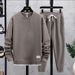 Men's Waffle Knit Long Sleeve T-Shirt Set Casual Two-Piece Pullover Hoodie Loose Fit Round Neck Teen Boys Spring Autumn Fashion_viptrois.com