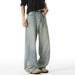Men's Clothing Men's Autumn New American High Street Loose Straight Leg Trousers With Cat Whisker Distressed Washed Jeans_viptrois.com