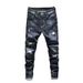 Men's Clothing Style Slim Elastic Trendy Skinny Pants With Holes And Patches Personality Trendy Brand Boys Long Pants_viptrois.com