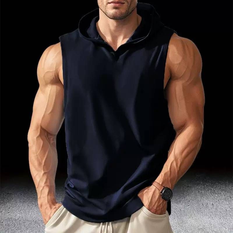 2025 Summer Lightweight Vest For Men, Running Training Top, Quick-Drying, Slim-Fitting, Sleeveless, Hooded Shirt Bilingual Notes_viptrois.com