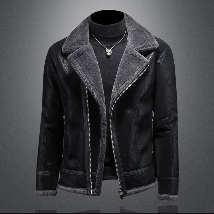Men's Plus Size Faux Fur Lined Winter Jacket, Windproof Casual Coat With Thick Fleece Lining, Black Slim Fit Outerwear For Big & Tall_viptrois.com