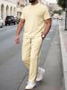 New Summer Style Men's Casual Suit With Decorative Strips, Versatile Short-sleeved Long Pants, Sports Outfit For Men_viptrois.com