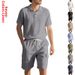 Men's Summer Short Sleeve Casual Suit Loose Fit American Style Linen Breathable Outdoor Work Shorts Black Gray Khaki_viptrois.com