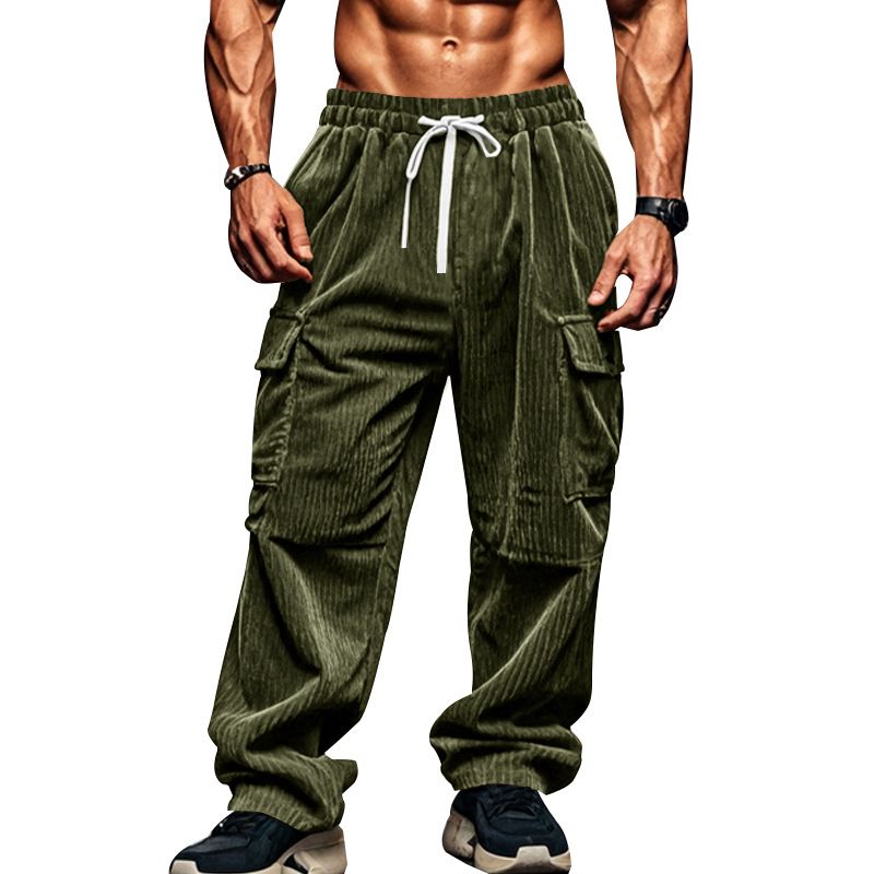 Men's Corduroy Pants Casual Wide Leg Breathable Multi Pocket Straight Leg Autumn Winter Style_viptrois.com
