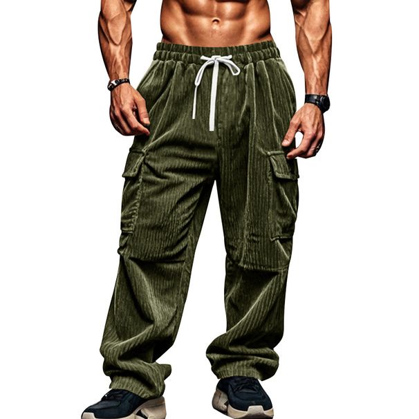 Men's Corduroy Pants Casual Wide Leg Breathable Multi Pocket Straight Leg Autumn Winter Style_viptrois.com