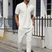 Men's Clothing New Short Sleeved Suit Men's Autumn Youth Waffle Zipper Stand Collar Polo Shirt + Trousers Men's Casual Suit_viptrois.com