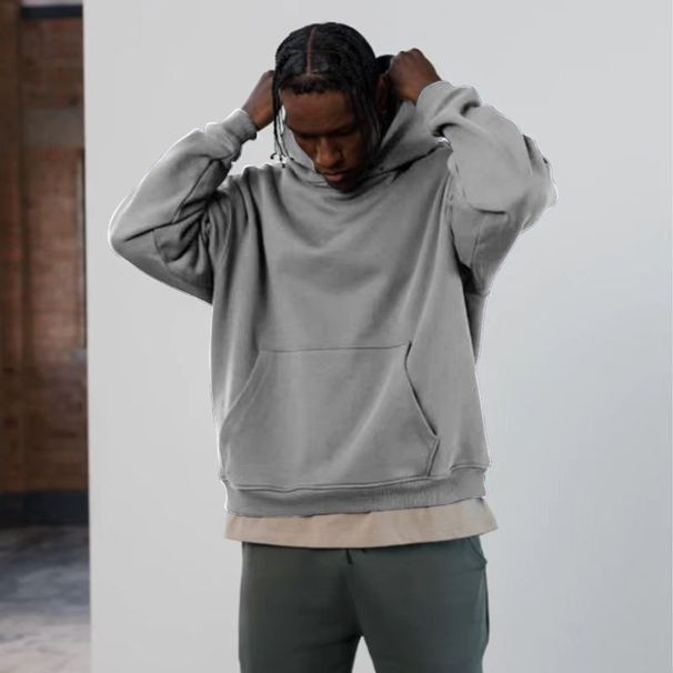 Men's Clothing Men's Solid Color Hooded Sweatshirt - American Style Workout Pullover With Kangaroo Pocket_viptrois.com
